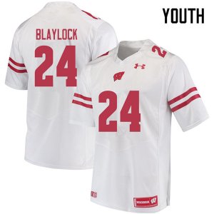 Youth Wisconsin Badgers NCAA #24 Travian Blaylock White Authentic Under Armour Stitched College Football Jersey AU31R77KZ